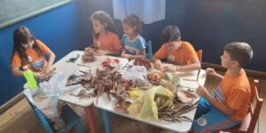 Alunos trabalhando com bioma do cerrado para exposição. (Foto: Alex Pereira)